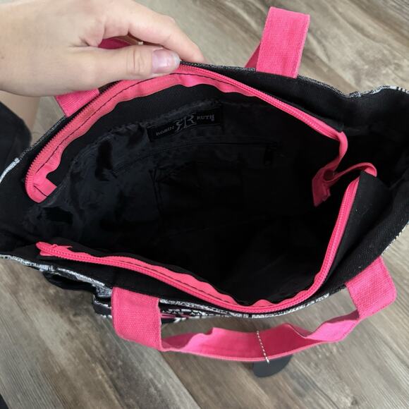 Robin Ruth New York Statue of Liberty Tote Bag Pink & Black Zip Top - Picture 3 of 5